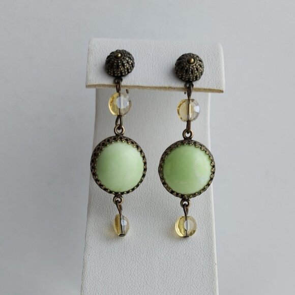 Handmade Green Gemstone Dangle Earrings - Picture 4 of 7